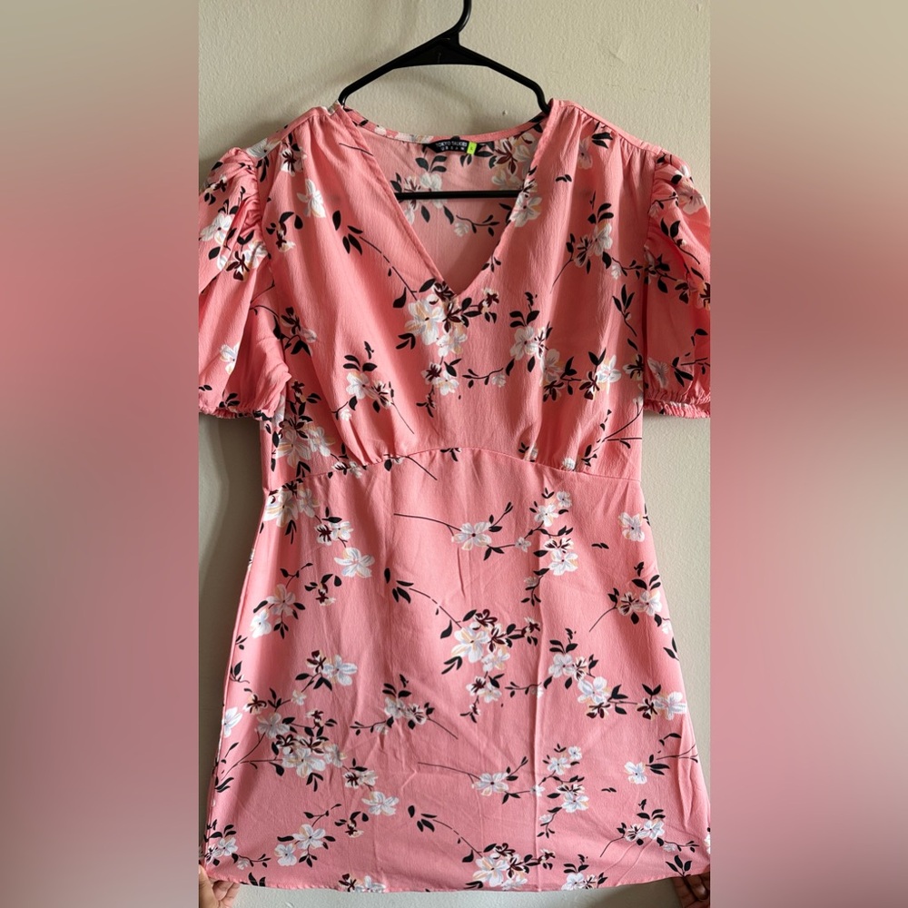 Pink floral mini dress